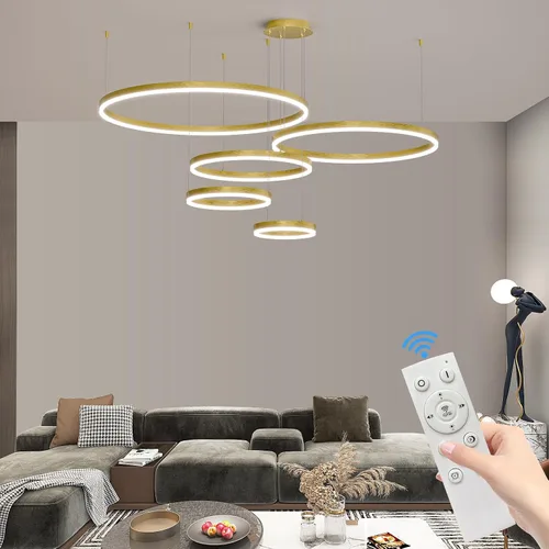 Miniatura 16 de Mikeru Lámpara LED moderna, lámpara colgante de techo con control remoto de 3000 a 6500 K, luz de temperatura de color ajustable para sala de estar
