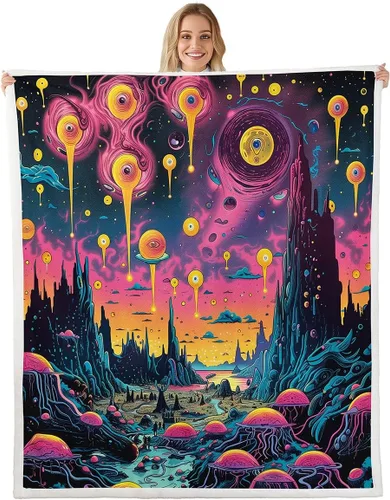 Miniatura 18 de Manta de franela de alienígena, misteriosa nave espacial estrellada con purpurina y planetas de cielo para decoración de habitaciones, manta