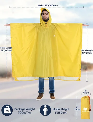 Miniatura 148 de ANYOO Poncho de lluvia con capucha para adultos, impermeable, ligero, para hombres y mujeres, chaqueta de lluvia reutilizable para emergencias al