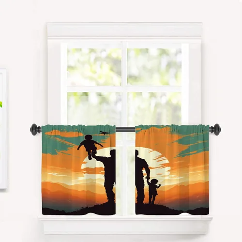 Miniatura 180 de Cortinas opacas de poliéster multicapa para cafetería, con diseño de diamantes, 2 unidades, 26 x 24 pulgadas