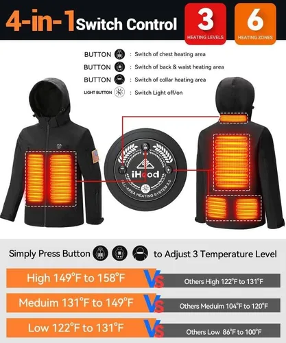 Miniatura 5 de Men's Heated Jacket with Detachable Hood, Waterproof Winter Outdoor Heating Jackets for Men (Battery Pack Included)