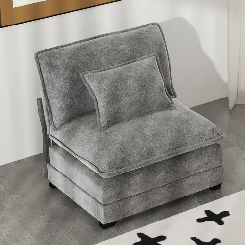 Miniatura 25 de Real Relax 145'' Sofá seccional modular, sofá convertible de 4 plazas con chenilla, 8 almohadas y 2 reposabrazos para sala de estar, oficina