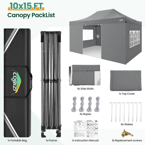 Miniatura 291 de COBIZI Tienda de campaña desplegable de 6.6 x 6.6 pies, toldo resistente, fácil de instalar, impermeable, para exteriores, fiestas, playa, jardín