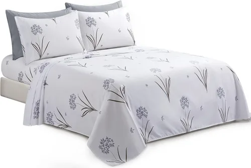 Miniatura 8 de Marina Decoration Juego de sábanas de 4 piezas ultra suave y sedosa con bolsillo profundo con estampado rico de rayón derivado de bambú para todas