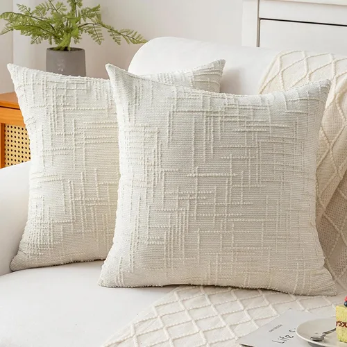 Miniatura 11 de Fundas de almohada decorativas de 18 x 18 pulgadas, juego de 4, suaves, sólidas, de estilo granja, fundas de almohada de chenilla para sofá, fundas
