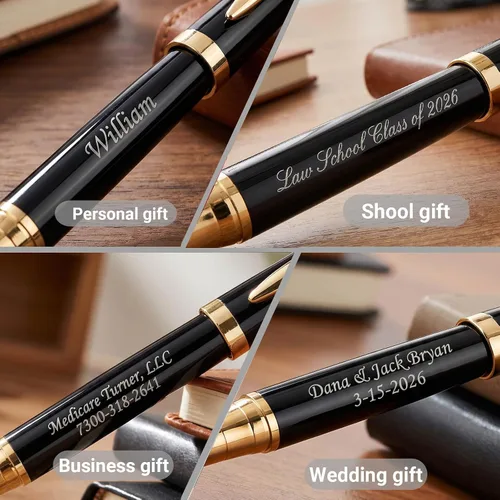 Miniatura 3 de Ancolo Bolígrafos Negros Personalizados para Negocios Ejecutivos - Punta Media con 10 Recambios de Tinta Negra Personalizados con Tu Nombre