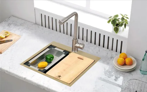 Miniatura 4 de STARSTAR Repisa para estación de trabajo, fregadero de cocina de acero inoxidable mate satinado mate para montaje superior, patio, bar, lavandería