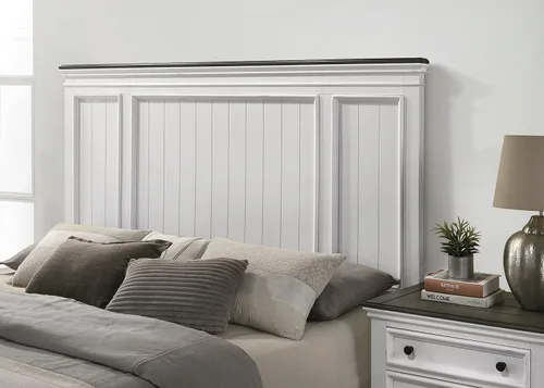 Miniatura 3 de Roundhill Furniture Clelane Shiplap - Cama con paneles de madera, tamaño Queen, color blanco desgastado y nogal