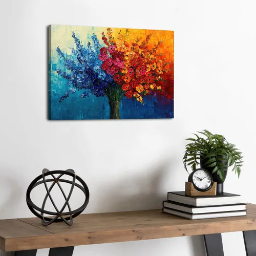 Miniatura 5 de Arte de pared de flores coloridas, pintura de flores silvestres, color verde azulado, rojo, naranja, textura abstracta, cuadro botánico, impresiones