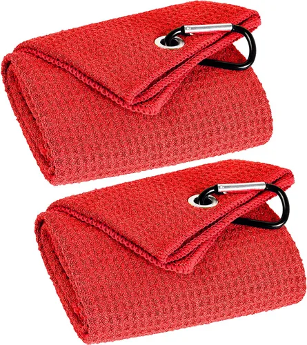 Miniatura 10 de VIVIDLY Paquete de 2 toallas de golf triples de 16 x 24 pulgadas, patrón de gofre de tela de microfibra de alta calidad con clip de mosquetón negro