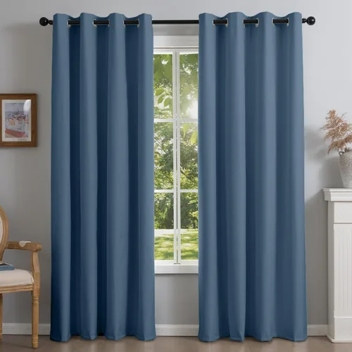 Miniatura 14 de NFPA701 Cortinas estándar ignífugas sin flúor de 63 pulgadas, 2 paneles, cortinas 100% opacas para dormitorio, sala de estar, cortina