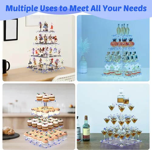 Miniatura 8 de Soporte para Cupcakes, Soporte para Cupcakes de 4 Niveles, Soporte Iluminado para Cupcakes para 50 Cupcakes, Torre Cuadrada para Cupcakes, Juego