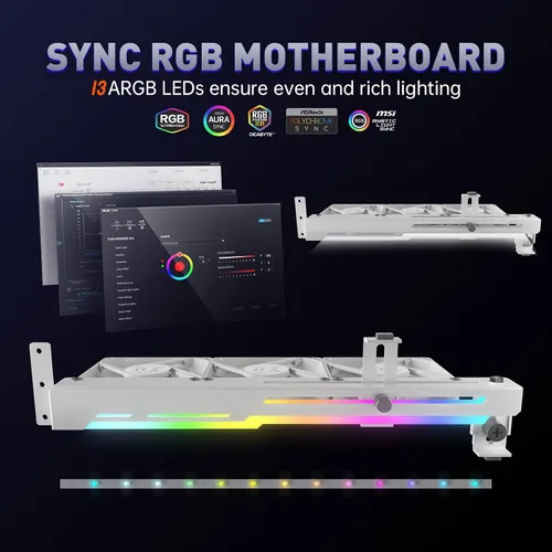 Miniatura 3 de AsiaHorse Enfriador de tarjeta gráfica con LED ARGB 5V de 3 pines y tres ventiladores de 80 mm, soporte de tarjeta gráfica LED RGB, enfriador de GPU