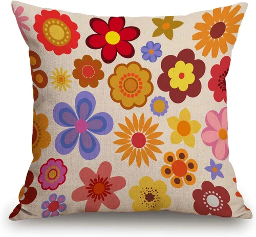 TSSOHU Funda de cojín decorativa con diseño psicodélico de flores vintage de los años 60S y 70S, color naranja hippie, para sala de estar, sofá y