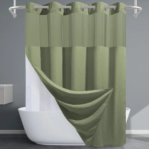 Miniatura 33 de EUTXL Cortina de ducha beige sin gancho con forro a presión, cortinas de ducha de tejido gofre de 230 GSM para baño, 54 pulgadas de ancho x 80