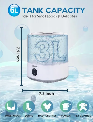 Miniatura 4 de MOJOCO Mini lavadora – Lavadora portátil pequeña de 3 litros con 3 modos de lavado para ropa interior, calcetines y ropa de bebé – Mini lavadora