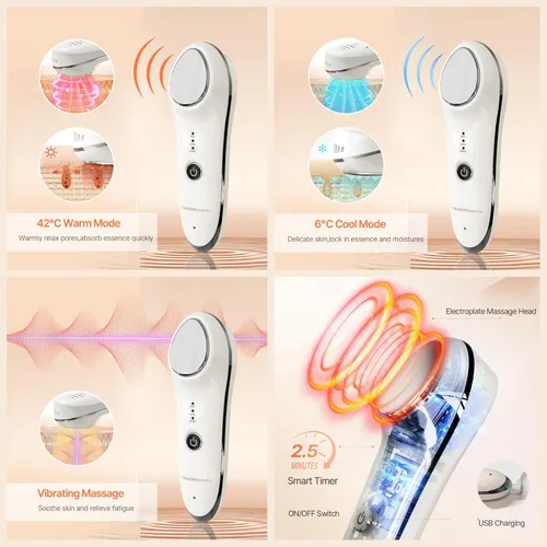 Miniatura 3 de Masajeador facial sónico frío caliente, calentamiento a 107.6 °F y dispositivo de enfriamiento de la piel a 42.8 °F con vibración, herramienta
