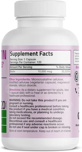 Miniatura 2 de Bronson Ultra Biotina 10,000 Mcg Suplemento para Cabello, Piel y Uñas, Sin GMO, 120 Cápsulas Vegetarianas