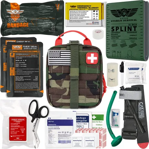EVERLIT Kit avanzado de trauma, torniquete CAT GEN-7, compatible con TCCC, bolsa táctica IFAK de combate militar con férula de 36 pulgadas de nylon