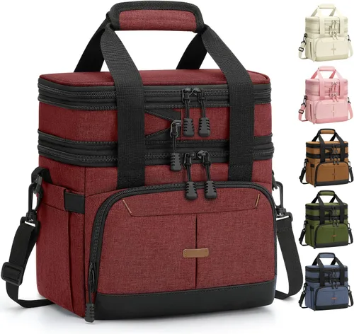 Miniatura 8 de Caja de almuerzo Pritent para hombres y mujeres, bolsa de almuerzo aislada de doble cubierta para hombres y mujeres, bolsa de almuerzo expandible a