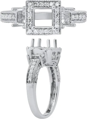 Miniatura 2 de Dazzlingrock Collection Anillo de compromiso de 0,45 quilates (quilates) con diamante redondo de 18 quilates y aspecto antiguo vintage semimontado