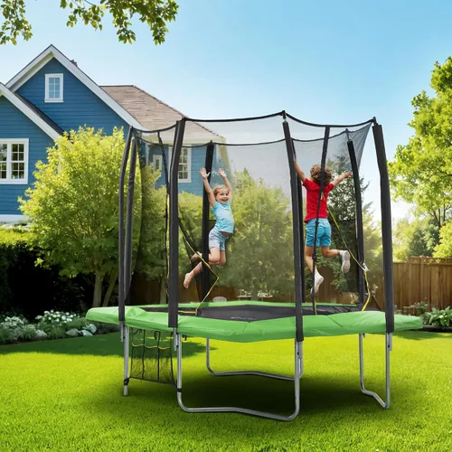 Miniatura 6 de Exacme Trampolín rectangular de 7 x 10, 8 x 12, 9 x 14 pies, para niños, dobles aberturas de cerramiento, trampolín rectangular pequeño para Verde