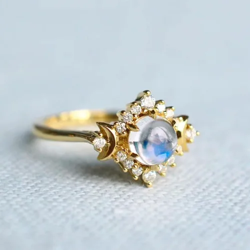 Miniatura 6 de Anillos de compromiso con la vida en anillos de luna y sol, anillos de aniversario de compromiso, boda celestial, regalos de moda para damas