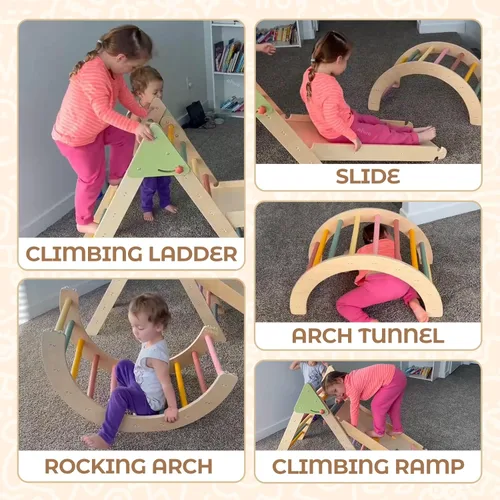 Miniatura 5 de aiwo Juego de triángulo Pikler 7 en 1 para niños pequeños, juguetes de escalada para interiores, gimnasio de escalada montessori para bebés, juego