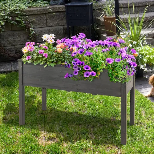 Miniatura 2 de COSTWAY Cama de jardín elevada, soporte elevado de madera con patas para verduras, flores y hierbas, cama de cultivo de pie para patio trasero