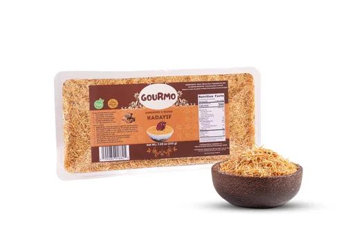 GOURMO Kadayif al horno triturado 200g (7.1 oz), Masa de fillo triturada Kataifi asada para relleno de chocolate Dubai, Kunafa, Knafeh