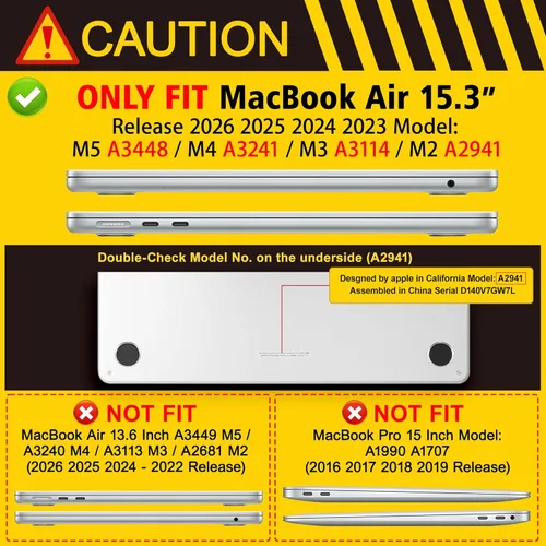 Miniatura 2 de Funda para MacBook Air 2026/2025/2024/2023 de 15 pulgadas M5 A3448/M4 A3241/M3 A3114/M2 A2941, elegante funda protectora rígida para MacBook Air