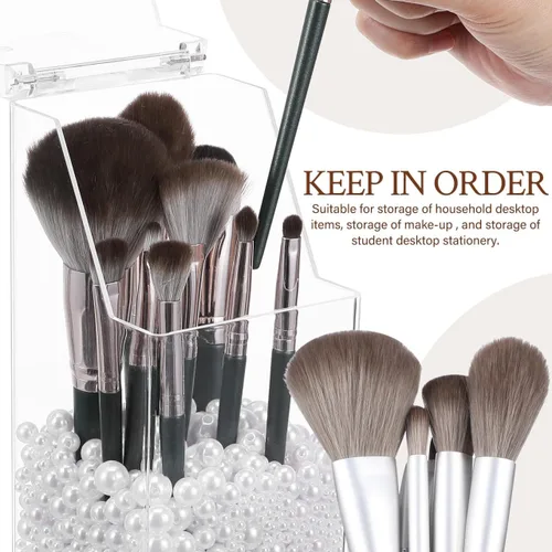Miniatura 2 de DOITOOL Soporte acrílico para brochas de maquillaje con tapa, caja de almacenamiento transparente para bolígrafos, organizador de cosméticos sin