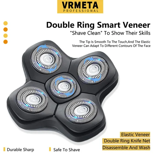Miniatura 6 de Cabezales de repuesto flotantes 5D para hombres calvos, cuchillas afiladas universales para afeitadoras eléctricas rotativas (5D negro)
