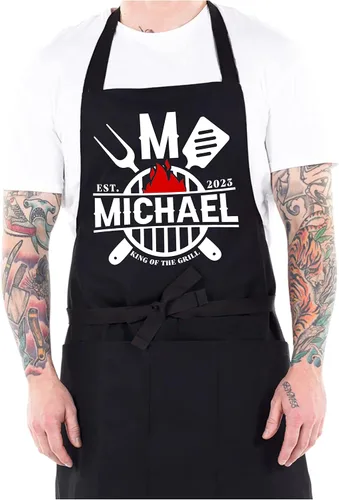 Delantal de cocina personalizado para el día del padre, regalo con nombre 8 diseños de parrilla, delantales blancos personalizados para papá regalo