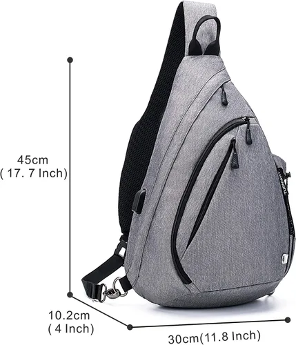 Miniatura 2 de TurnWay - Bolsa bandolera impermeable, bolsa cruzada, bolsa al hombro, con puerto de carga USB para viajes, senderismo, ciclismo, campamento Gris