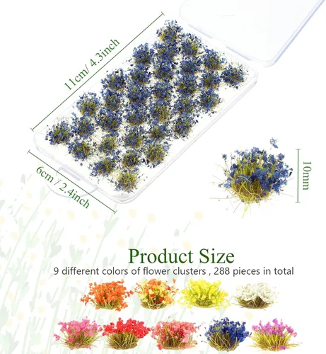Miniatura 2 de 288 Piezas Mechones de Césped Estático Racimo de Flores Grupos de Vegetación Autoadhesivos Mechones de Césped de Modelo Artificial DIY Racimo