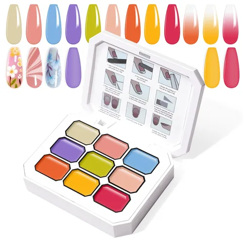 Miniatura 25 de Juego de esmaltes de gel con gradiente, 9 colores ombre, esmalte de gel para uñas rojo, marrón, azul claro, rosa, esponjado para pigmento, Pat Aura