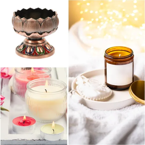 Miniatura 9 de Vaguelly Portavelas de cobre con forma de loto, soporte de luz de té de budismo, lámpara decorativa de mantequilla para el hogar y el salón de Buda
