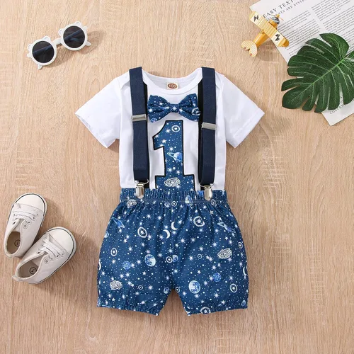 Miniatura 14 de Ropa divertida para el primer cumpleaños para bebé, ropa para bebé, con corbatín, mameluco, pantalones, conjunto de tirantes, trajes de pastel