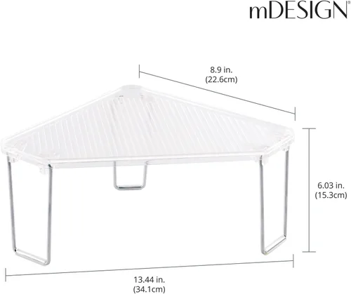 Miniatura 3 de mDesign - Estante apilable de esquina de plástico/acero, estante organizador de almacenamiento para baño, tocador, encimera, fregadero, gabinete