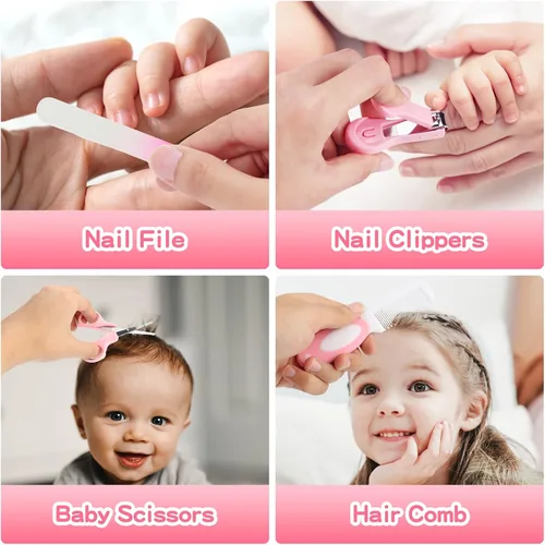 Miniatura 5 de Kit de cuidado de la salud y aseo del bebé, kit portátil 21 en 1 para bebés esenciales con cepillo de alivio de gas, peine aspirador nasal