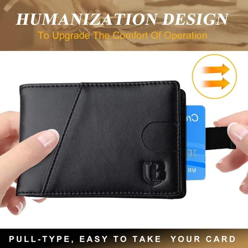 Miniatura 8 de BIAL Billetera para hombre, billetera delgada plegable con clip para dinero, billetera RFID con 6 tarjeteros de crédito y 1 ventana