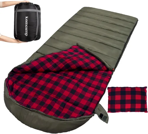 Miniatura 18 de Keencamp Saco de dormir de 0 grados de franela de algodón para invierno, clima frío para adultos, XXL saco de dormir de 4 estaciones, grande y alto