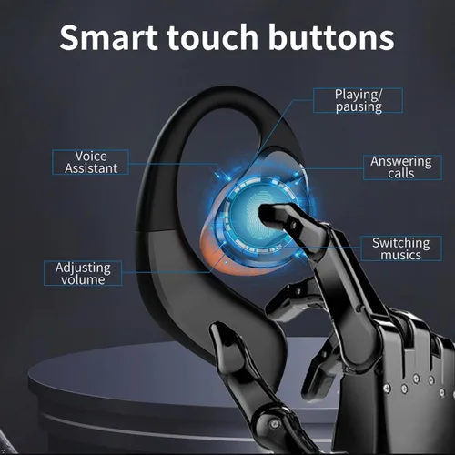 Miniatura 4 de Auriculares inalámbricos Bluetooth de oreja abierta, control táctil, conducción de aire, auriculares deportivos IPX5 impermeables, 50 horas de Negro