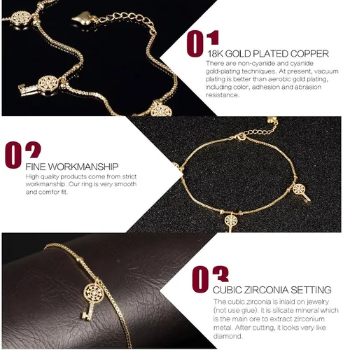 Miniatura 6 de Tono de la moda aanklets Oro 18K Rhinestone clave encanto playa cadena de pie aanklet para las mujeres l7.99+ 2