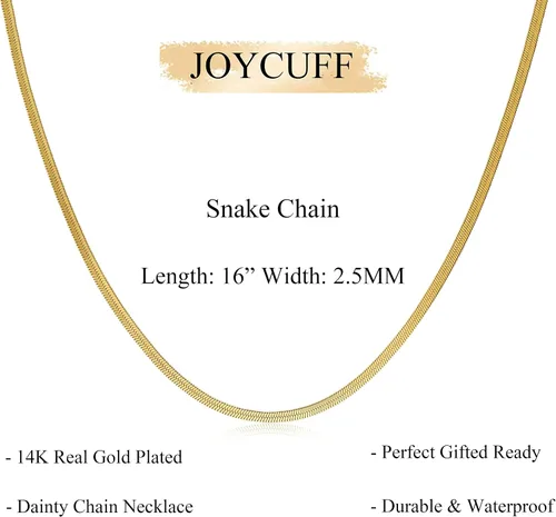 Miniatura 6 de JoycuFF Collar de oro para mujer, delicado collar de gargantilla en capas para mujer, caja de clip de serpiente, cuerda Figaro, collar de cadena