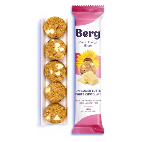 Berg Energy Bites - Bocadillos de proteína a base de plantas con 0.56 oz de proteína y 0.04 oz de azúcar, vegano, sin gluten, bajo en azúcar, alto