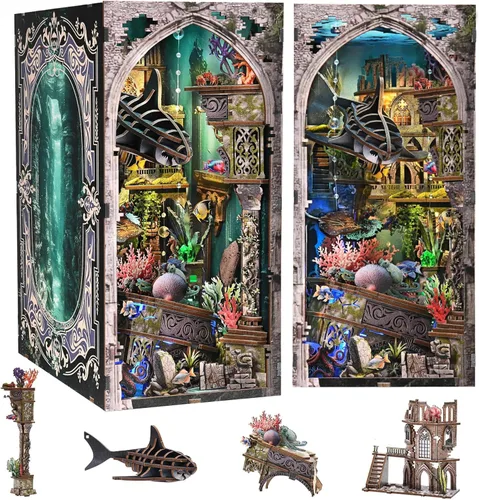 Miniatura 19 de fifijoy Kit de rincón de libros - Kit de casa de muñecas en miniatura DIY para adultos y adolescentes, decoración retro de estantería de restaurante