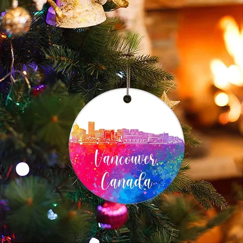 Miniatura 3 de Cheyan Divertido adorno de porcelana de Canadá-Vancouver para decoración del hogar, colgantes de Navidad, acuarela para árbol de Navidad, adorno