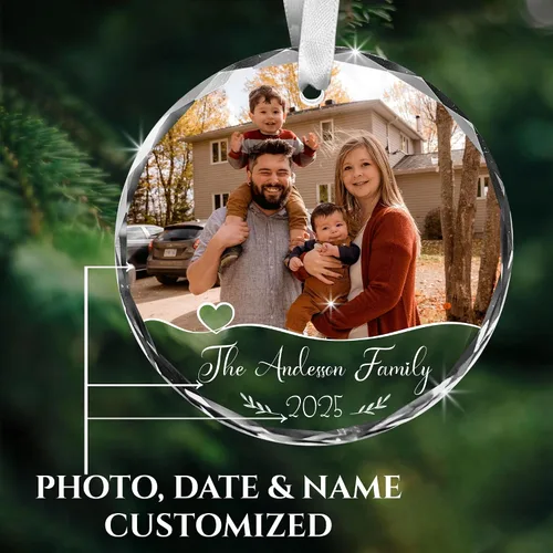 Miniatura 3 de Adorno de cristal con foto personalizada 2026 – Adorno de Navidad familiar personalizado, nombre personalizado, foto, fecha, recuerdo del día